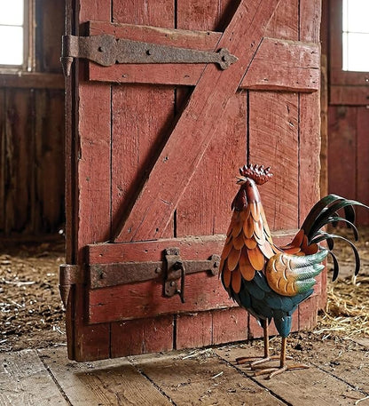 Regal Art & Gift Handcrafted Metal Rooster Statue, Weather-Resistant Farmhouse Yard Art, Indoor/Outdoor Garden Sculpture, Detailed Feather Design, Decorative Bird for Home & Garden, Golden, 16” Height
