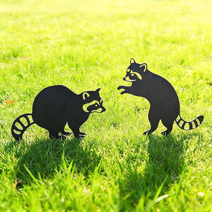 2 Pack Raccoon Metal Garden Stakes for Outdoor Decor – Cute Animal Yard Art for Garden, Lawn, or Pathway – Weather-Resistant Black Silhouette Statues, Unique Gift for Nature & Wildlife Lovers