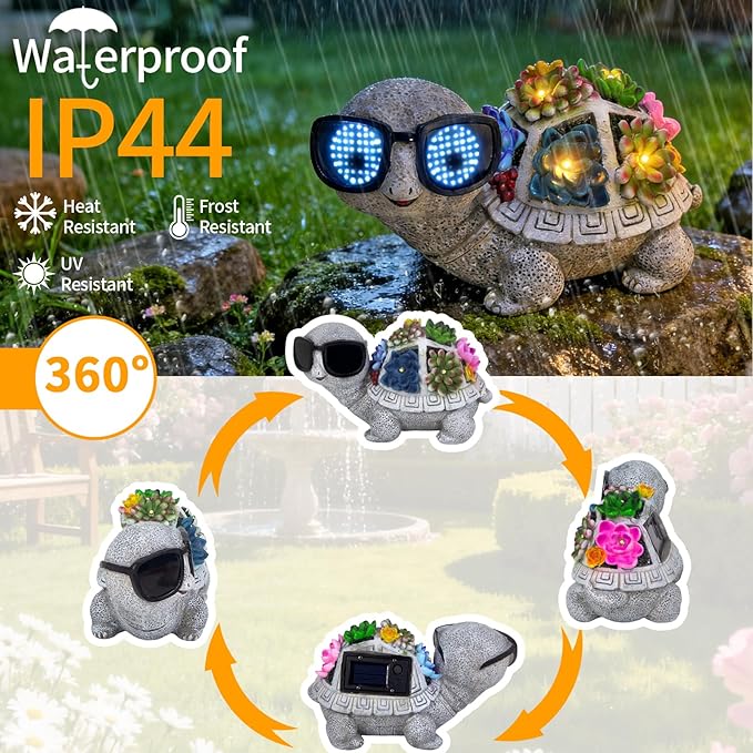 Solar Garden Statues Turtle with Succulent and LED Lights Birthday Gifts for Women Mom Grandma Outdoor Decor for Patio Backyard Yard Lawn Decoration Unique Housewarming Gifts