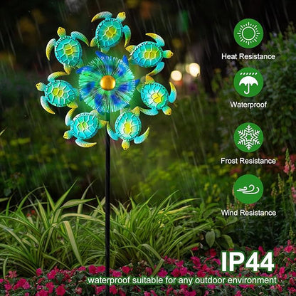 Solar Wind Spinners Outdoor - 51" Sea Turtle Metal Wind Sculptures Garden Stake with Waterproof Color Changing LED Lights 360° Windmill Kinetic Spinner for Yard Lawn Patio Decor
