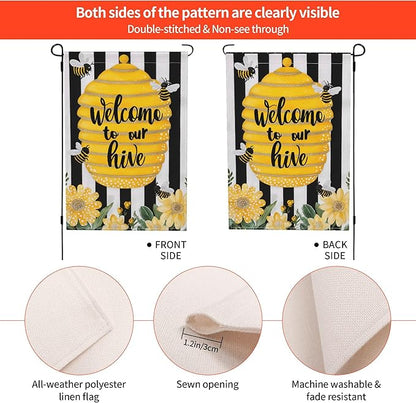Bee Garden Flag Seasonal Double Sided 12 x 18 Inch Small Yard Flag for Indoor Outdoor Decor Holiday All Seasons