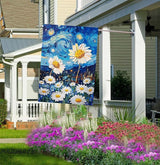 Spring Summer House Flag 28x40 Inch Double Sided Starry Night Daisy Flowers Large Burlap Yard Flag Seasonal Farmhouse Outdoor Outside Decoration
