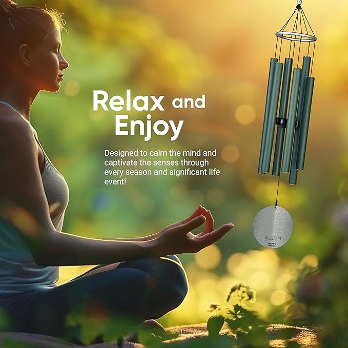 Nature’s Melody Aureole Tunes Wind Chimes – Outdoor Windchime with 6 Tubes Tuned to E Pentatonic Scale, 100% Rustproof Aluminum, Powder Finish & S Hook Hanger for Sympathy, Memorial Gift or Zen Garden