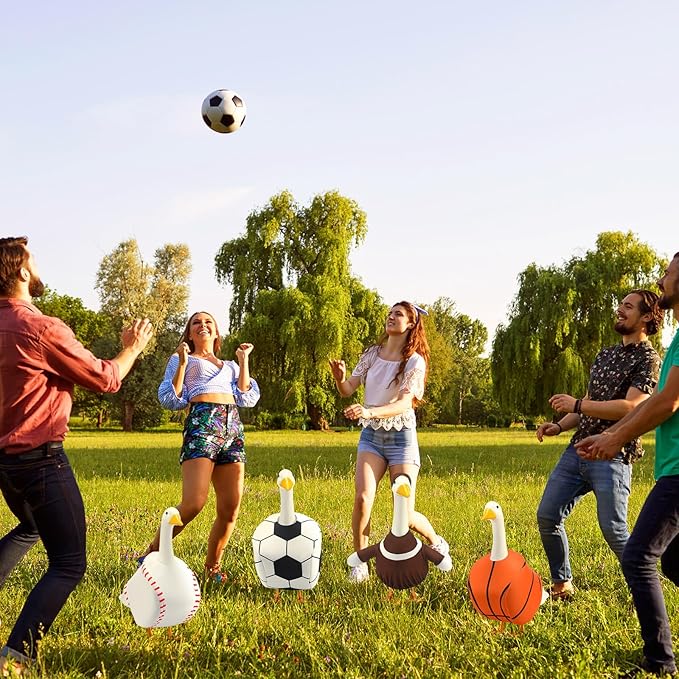 Abbylike 4 Set Baseball Porch Goose Outfit Lawn Basketball Goose Costume Rugby Football Porch Game Day Clothes for 23" H Statue Patio Yard Sport Party Celebrations Decor