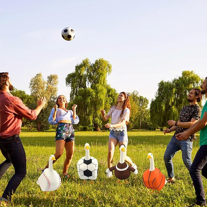 Abbylike 4 Set Baseball Porch Goose Outfit Lawn Basketball Goose Costume Rugby Football Porch Game Day Clothes for 23" H Statue Patio Yard Sport Party Celebrations Decor