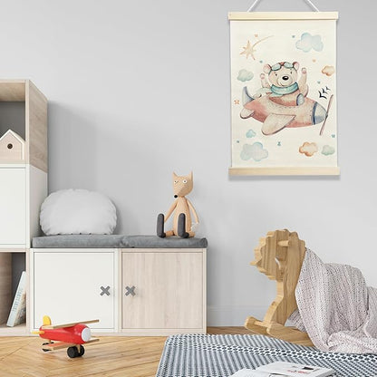 NQDWX Airplane & Bear Hanging Flag for Toddler Boys - Aviation Wall Decor with Cute Teddy Pilot, 12x17 Inch Nursery Banner, Clouds & Stars Kids Room Art, Gift for Little Adventurers. (145)