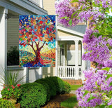 Stained Glass Tree of Life House Flag 28x40 Double Sided for Outside, Spring Summer Burlap Large Floral Garden Flags for Yard Outdoor Garden Decor
