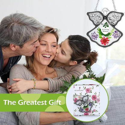 KY&BOSAM Angle Suncatcher in Loving Memory Glass Sun Catchers for Windows Hanging Wind Chime Ornament Pressed Real Flower and Metal Heart Charm Sympathy Bereavement Memorial for Loss Gift