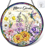 Birthday Gifts for Mom - 8 inch Mom’s Garden Inspired Stained Glass Suncatcher, Floral Window Hanging Ornament, Mothers Day Decorations Gift for Mom Grandma, Mom Birthday Gifts