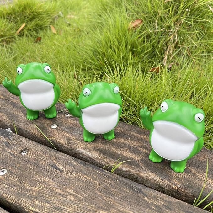 Jxueych Rebellious Frog Figurine, Tall 3.3 Inch, Cute Mini Frog for Fairy Garden Decor, Outdoor Table Decoration