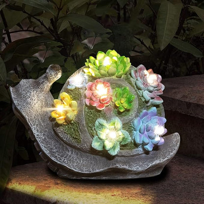 pearlstar Garden Statues, Snails Solar Statue Garden Decor Clearance, Cute Resin Snails Figurines with 7 LED Solar Lights Lawn Decorations for Patio Yard Gifts for Mom Grandma Housewarming