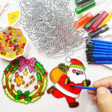 AUEKIV Christmas Suncatcher Kit 30 Sets Christmas Sun Catcher Window Paint Art DIY Craft Kits Santa Snowman Snowflake Reindeer Suncatchers Decoration for Classroom Holiday Home Party Activity Project