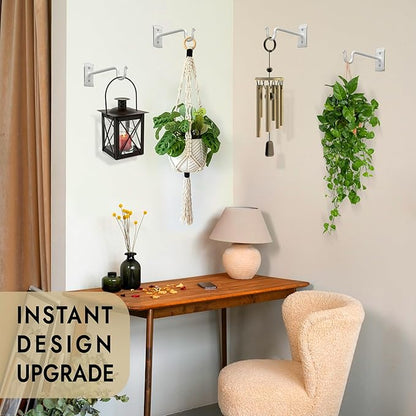 RTZEN Plant Hangers Outdoor or Indoor - Wrought Iron Metal Hanger Indoor Hook - Heavy Duty Wall Bracket Hooks for Hanging Plants Baskets Lanterns Wind Chimes - 2 Pack (White Shepherds Hooks 10")
