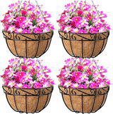 AMAGABELI GARDEN & HOME 4 Pack 12 Inch Metal Plant Hanging Baskets Planter Flower Pots Outdoor Indoor Wire Hanging Basket for Vegetable with Coco Fiber Liners for Garden Home Porch Decor
