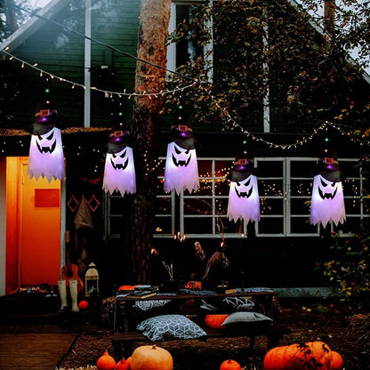 BokingOne Halloween Decorations Outdoor 3Pcs Large Size Hanging Lighted Glowing Ghost Witch Hat Decor with Lights String for Party Indoor Outside Ornaments and Yard Tree Garden