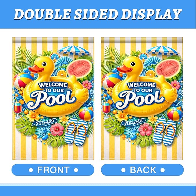 BlissYard Welcome To Our Pool Garden Flag 12x18 Double Sided Vertical Outdoor Decor Rubber Duck Summer Poolside Yard Garden Lawn Banner Bright Seasonal Display