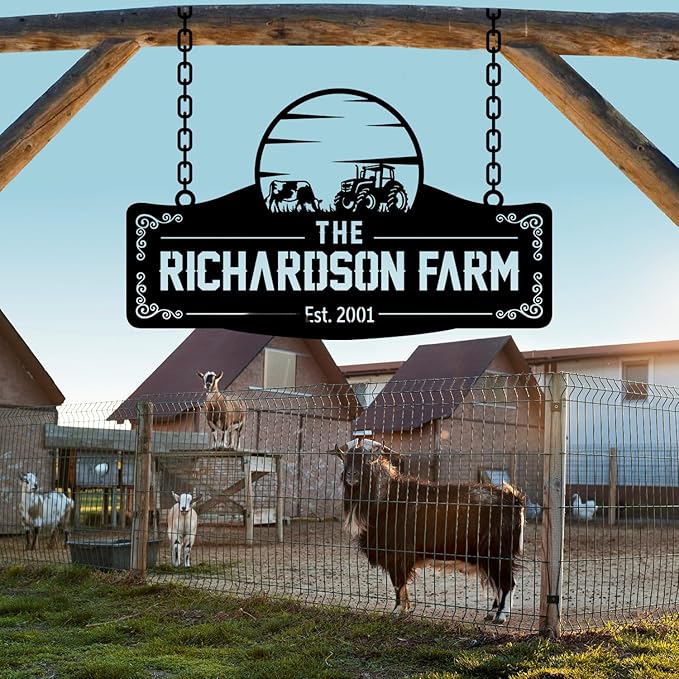 Personalized Metal Farm Sign, Customized Family Name Ranch Sign, Large Last Name Sign for Farmhouse Decoration, Outdoor Farm Wall Art, Welcome Sign, Entrance Gate Sign, Farm Lovers Gift, Garden Decor