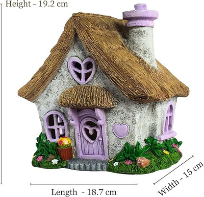 PRETMANNS Fairy House for Outside with Solar Powered LED Lights for Garden - Fairy Garden Houses for Outdoor - Miniature Accessories for Cottage Decor for Village - 7.56” High, Lavender