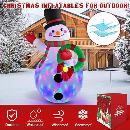 Danxilu 6 FT Christmas Inflatables Snowman Outdoor Decorations with Colorful Rotating LED Lights, Blow up Snow Man Wear Magic Hat with Wreath Xmas Decor for Yard Garden Lawn Porch Holiday Party