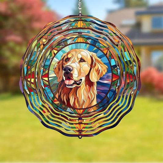 Golden Retriever Wind Spinner Pet Dog Memorial Gifts, Vibrant 3D Kinetic Aluminum Metal Hanging Outdoor Garden Decor, Loss of Dogs Sympathy Gifts, 8" Wind Sculptures for Patio, Porch Yard Art (GR4)