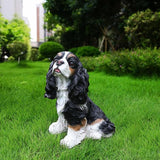 Cavalier King Charles Spaniel Garden Statue with Solar Lantern, Realistic Dog Sculpture, Birthday Gift for Women Mom Grandma, Housewarming Gift for New Home, Outdoor Resin Puppy Decor,Black & White