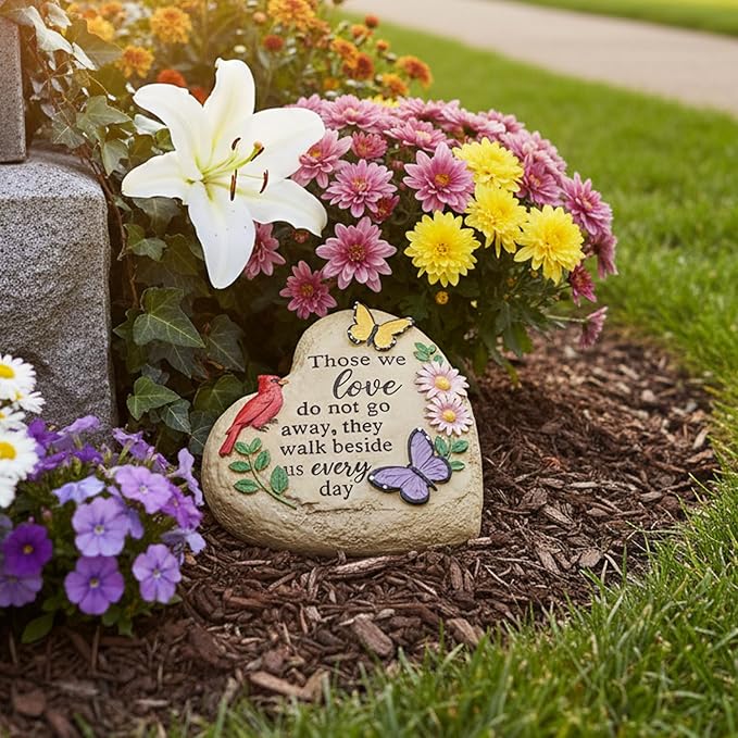 Memorial Garden Stone Cardinal Sympathy Gifts with Butterfly Flowers, in Memory of Loved One Gifts for Mother Father Cemetery Decorations for Grave Waterproof 6 inch