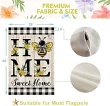 ORTIGIA Home Sweet Home Bee House Flag Double Sided 28x40 Inch, Spring Summer Yellow Flower Buffalo Plaid Check Large Yard Flag Burlap Farmhouse Rustic Outside Outdoor Lawn Patio Decor