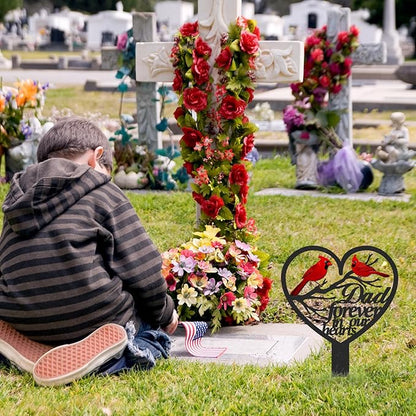 Rngmsi Dad Grave Decorations for Cemetery, Metal Sympathy Memorial Stakes for Loss of Father, Cardinal Cemetery Decorations for Grave Outdoors Yard Garden(12 X 7.5 Inches)