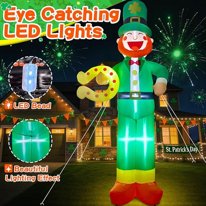 12Ft Giant St Patricks Day Inflatable Leprechaun with Horseshoes St Patricks Blow Up Inflatable Yard Decorations St Patricks Day Blow Up for Outdoor Garden Lawn Party(with Drawstring Bag)