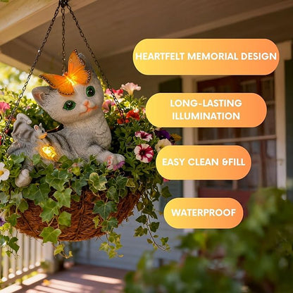 Solar Cat Garden Statue Statues Outdoor, Birthday Gifts for Mom, Halloween Décor Waterproof Patio Balcony Yard Lawn Ornament
