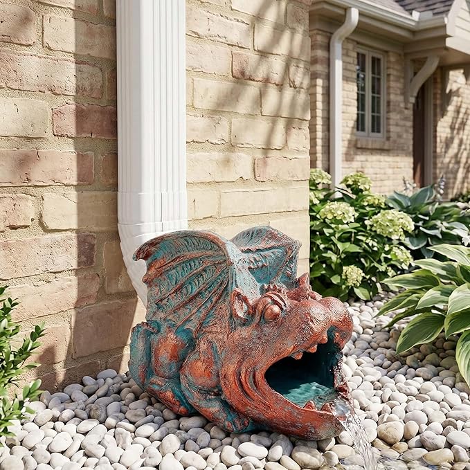 Gothic Gargoyle Gutter Guardian Rain Downspout Extension Outdoor Statue, 12 Inch High, Cast Stone Resin, Bronze Stone Finish for 3"x4" Decorative Gutter Extension