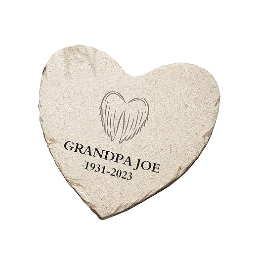 Personalization Universe On Angel's Wings Custom Memorial Heart-Shaped Garden Stone - Weather-Resistant Outdoor Decor with Personalized Text, Name & Dates,Mother's Day & Remembrance - Smalll