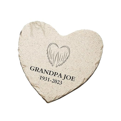 Personalization Universe On Angel's Wings Custom Memorial Heart-Shaped Garden Stone - Weather-Resistant Outdoor Decor with Personalized Text, Name & Dates,Mother's Day & Remembrance - Smalll