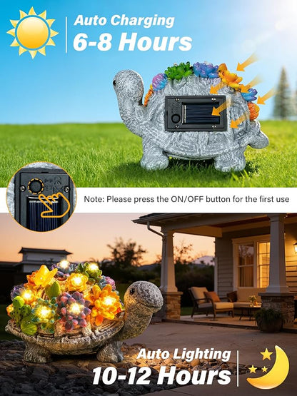 Guhope Solar Garden Statues, Outdoor Solar Turtle Decor with Succulent and 8 LED Lights, Outside Yard Figurine Decor for Garden, Lawn, Patio, Balcony, Porch, Unique Gifts for Mom Grandma