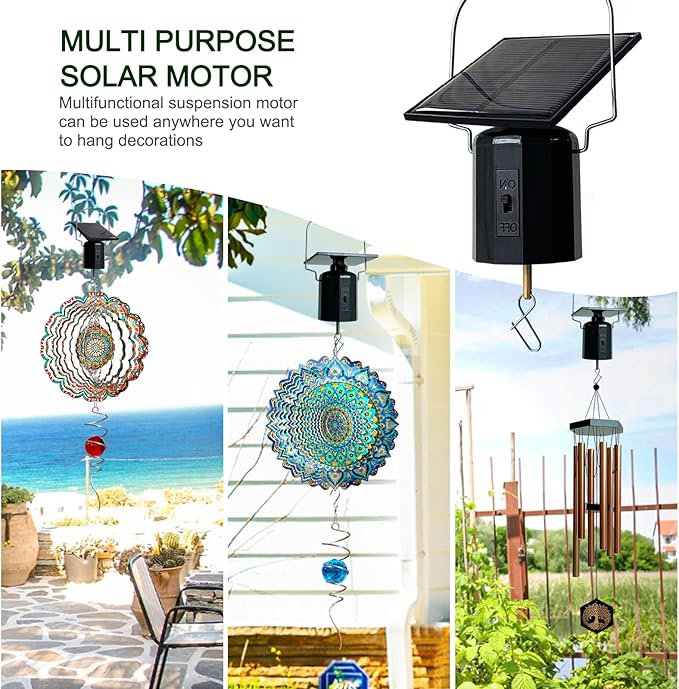Solar Wind Spinner Motor - Revolving Solar Energy Operated Motor Rotating for Garden Spinners, Windchimes, Suncatchers, Outdoor Hanging Display Motor for Lawn Patio Decor Yard Art Decoration