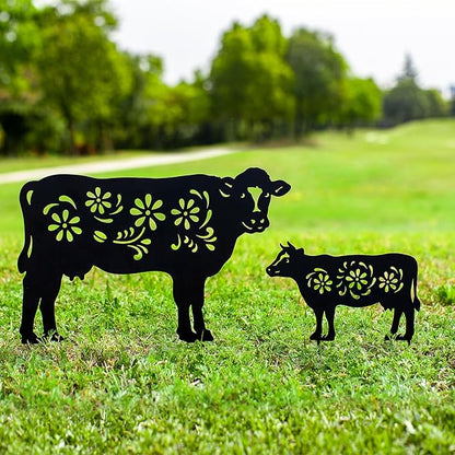 EZTZEN Cow Metal Garden Stakes Decorative,Cow Gifts for Women/Mom/Grandma/Men Cow Lovers Gifts,Black Cow Silhouette Statues Garden Decor for Outside,Outdoor Decor,Yard Art,Patio,Lawn Ornaments,2 Pack