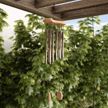 Pure Garden Metal and Wood Wind Chimes - 34.5-Inch Tuned Metal Chimes - Soothing Tones for Garden, Patio, Porch, or Outdoor Decor (Bronze Finish)