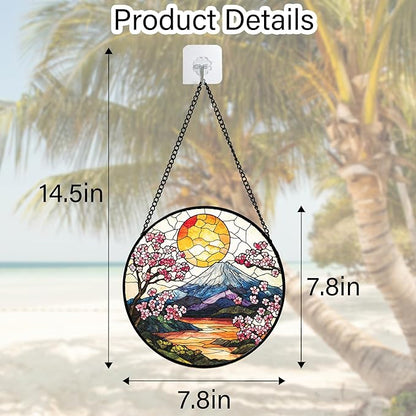 DASTOLL Stained Glass Window Hanging, Sun Blooming Cherry Blossoms Suncatcher Diamond Glass Panel Sun Catchers Decor for Birthday for Women, Men, Wife, Aunt, and Mom 6.3 in