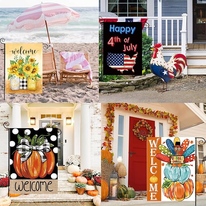 Seasonal Garden Flag Set of 20 - Double Sided 12 x 18 Inch Small Yard Flags for Outdoor Holiday Decorations, Spring, Easter, Summer, Winter, and All Season Garden Flags for Outside Decor
