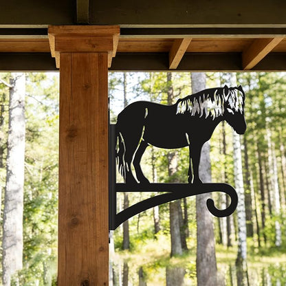 Pony Silhouette Plant Hanger Hook for Outdoor Indoor Hanging Plant Flower Fern Pot Lantern Bird Feeder- Rustic Country-Style Pony Decor,(8.27"x9.84", Black)