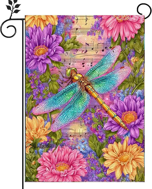 Spring Dragonfly Garden Flag 12 x 18 Double Sided, Burlap Small Floral Flower Yard Flag Seasonal Farmhouse Outside Outdoor Decoration