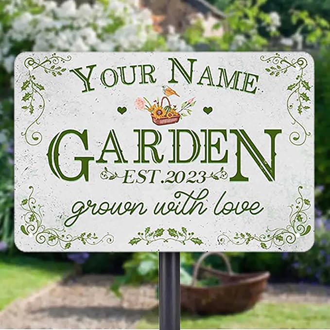 Custom Metal Signs with Name Made in USA Personalized Vintage Garden Sign Waterproof Vintage Decorative Metal Print for Wall Decor Customized Home Garden Ideas Gifts Artwork Prints for Yard Ourdoor