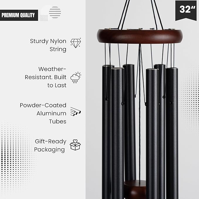 Memorial Wind Chimes for Loss of Loved One, Windchimes in Memory of a Loved One, Sympathy Gift Baskets, Bereavement Condolence Gifts, Memorial Gifts for Loss of Mom, 32" Sympathy Butterfly, Black