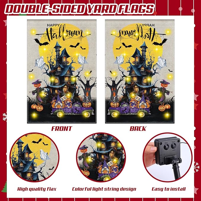 Breling Seasonal Garden Flags Set of 12 Double Sided 12 x 18 Inch Yard Flags with Solar Lights, Holiday Decorations for Outside, 4th of July, Spring, Summer