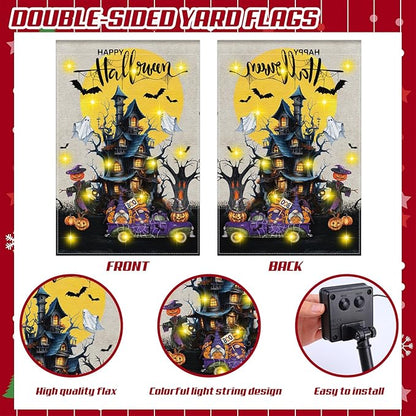 Breling Seasonal Garden Flags Set of 12 Double Sided 12 x 18 Inch Yard Flags with Solar Lights, Holiday Decorations for Outside, 4th of July, Spring, Summer