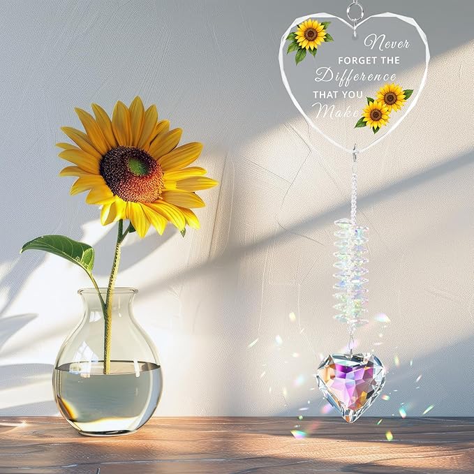 Crystal Suncatcher Thank You Gift – Never Forget The Difference You Make Ornament for Women, Appreciation Gifts for Coworkers, Teachers, Bosses, Nurses, Friends, Meaningful Keepsake