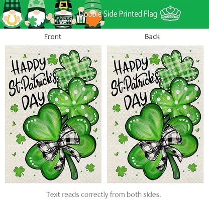 CROWNED BEAUTY St Patricks Day Garden Flag Shamrocks Clover 12x18 Inch Double Sided Green Holiday Decoration for Outdoor Lawn Yard CF1928-12