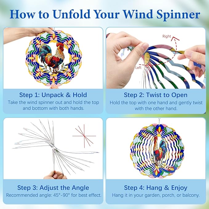 Wazzio Chicken Wind Spinners Outdoor, Chicken Gifts for Women Men Mom Dad, Hanging Wind Sculptures Spinners for Christmas, 12 inch Outdoor Indoor Hanging Ornament for Garden Porch Backyard Lawn