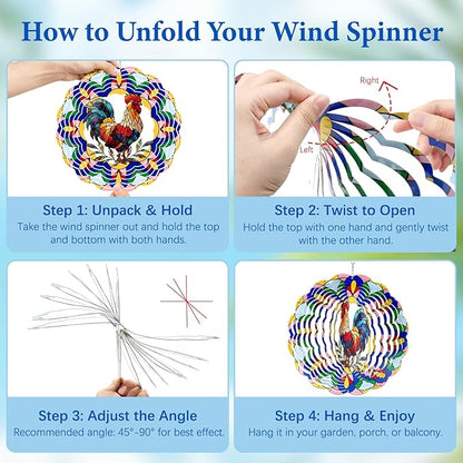Wazzio Chicken Wind Spinners Outdoor, Chicken Gifts for Women Men Mom Dad, Hanging Wind Sculptures Spinners for Christmas, 12 inch Outdoor Indoor Hanging Ornament for Garden Porch Backyard Lawn