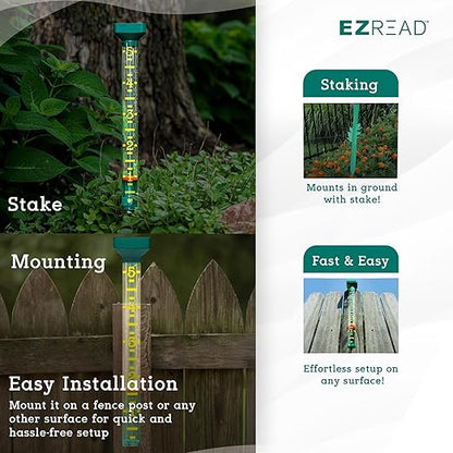 EZRead 21” Giant Professional Outdoor rain Gauge, USA Made Heavy Duty All Weather Freeze Proof Stake or mountable with Float, Green (820-1002)